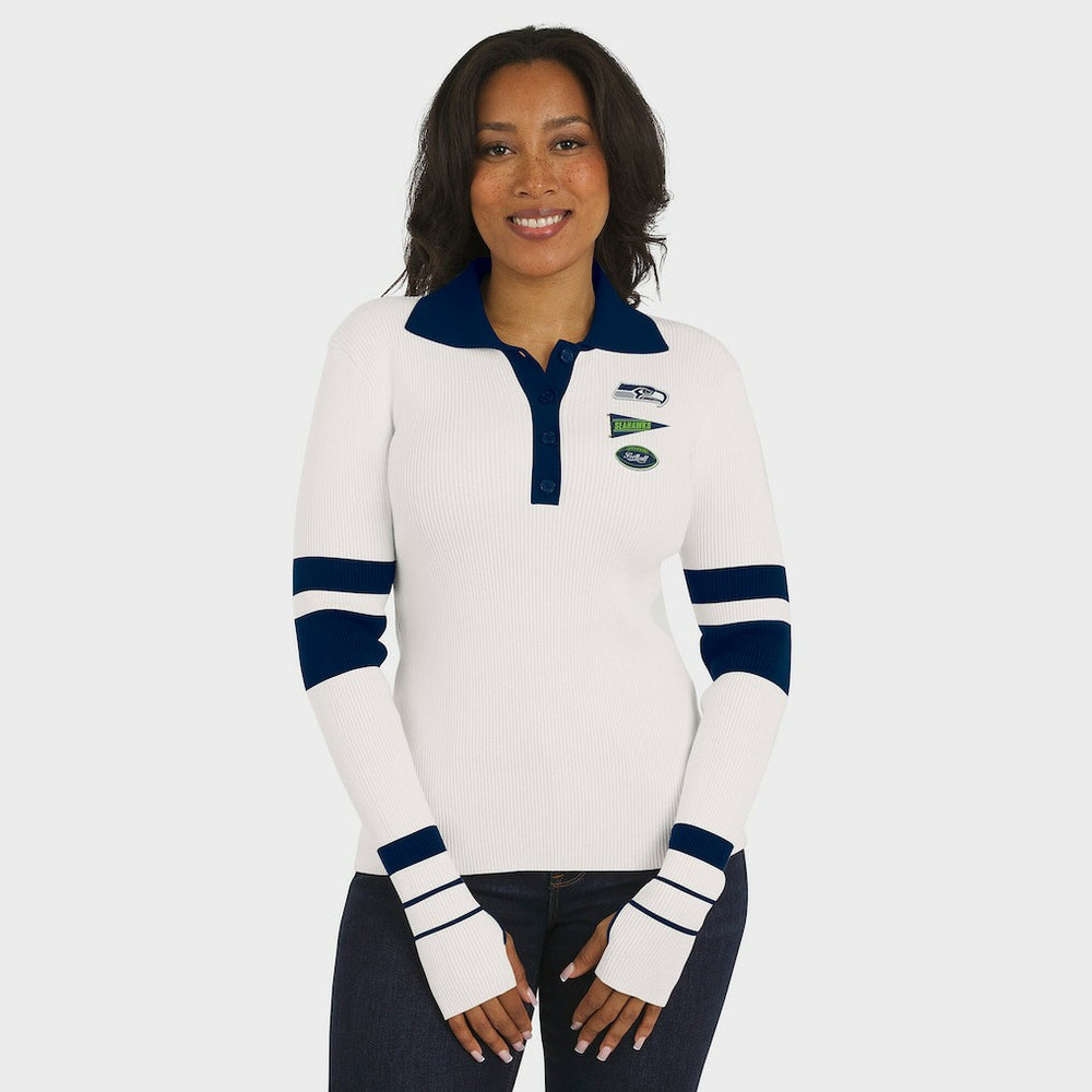 WEAR by Erin Andrews Women's Ribbed Henley Polo Sweater - Seattle Seahawks