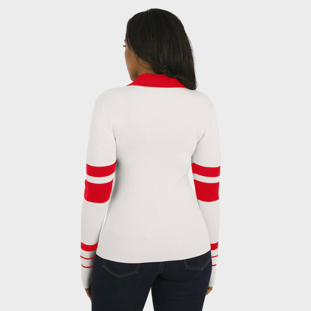 WEAR by Erin Andrews Women's Ribbed Henley Polo Sweater - Kansas City Chiefs