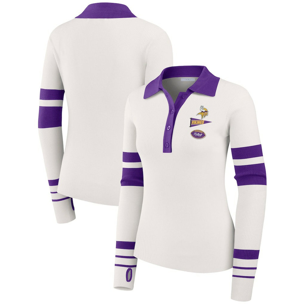 WEAR by Erin Andrews Women's Ribbed Henley Polo Sweater - Minnesota Vikings