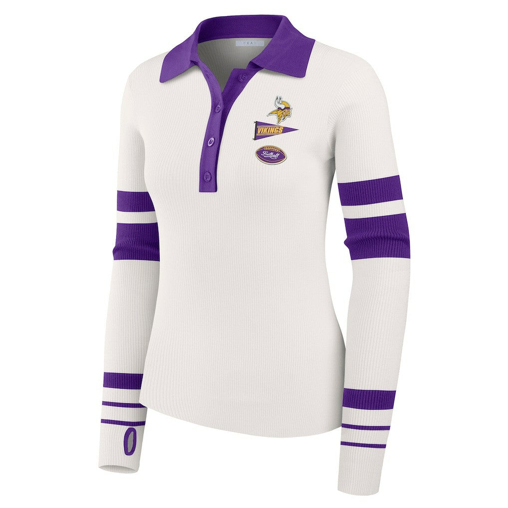 WEAR by Erin Andrews Women's Ribbed Henley Polo Sweater - Minnesota Vikings