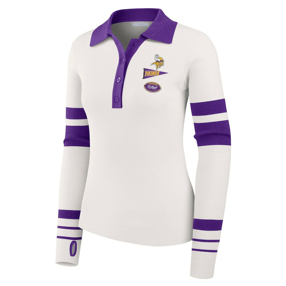 WEAR by Erin Andrews Women's Ribbed Henley Polo Sweater - Minnesota Vikings