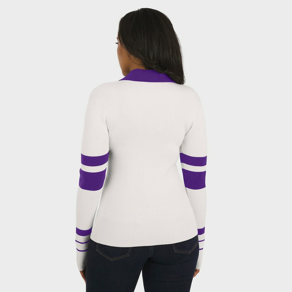 WEAR by Erin Andrews Women's Ribbed Henley Polo Sweater - Minnesota Vikings