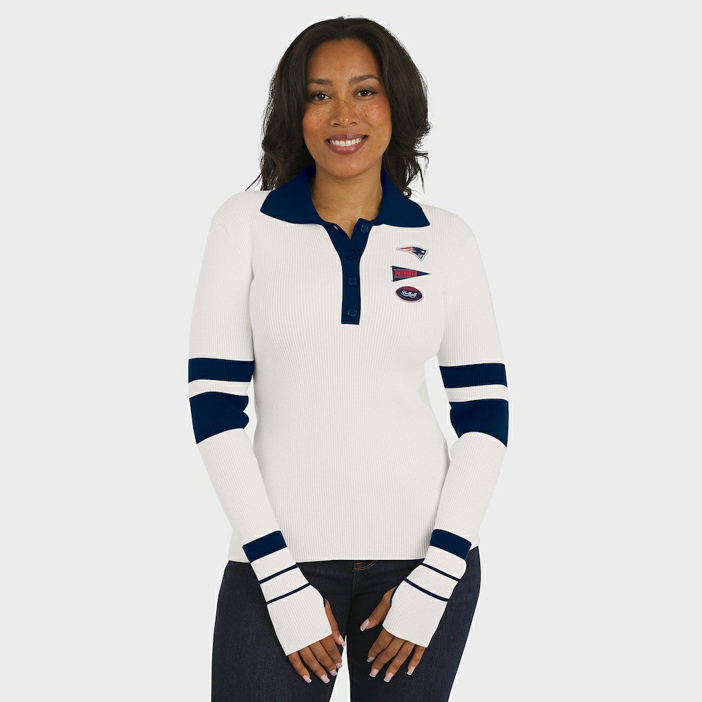 WEAR by Erin Andrews Women's Ribbed Henley Polo Sweater - New England Patriots