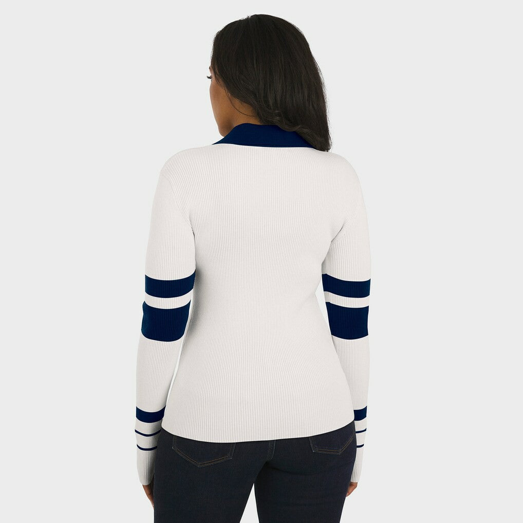 WEAR by Erin Andrews Women's Ribbed Henley Polo Sweater - New England Patriots
