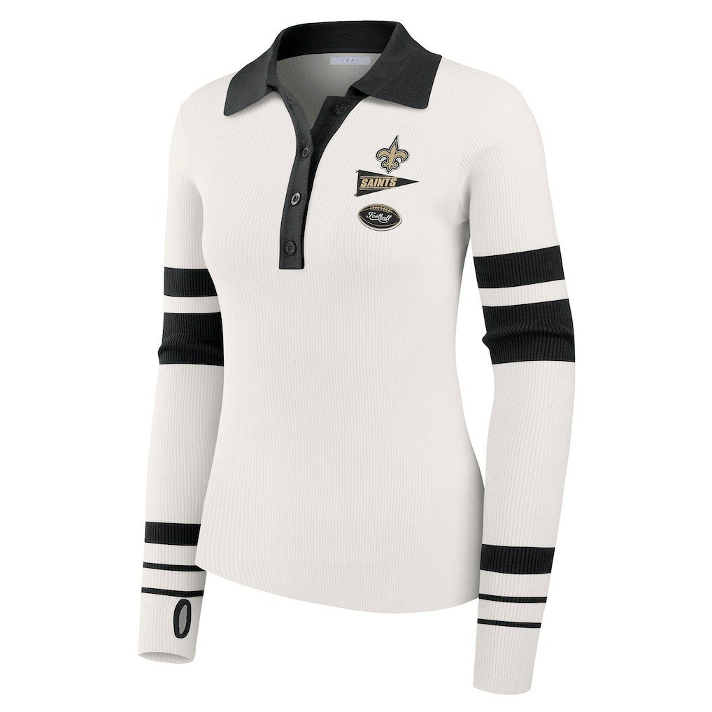 WEAR by Erin Andrews Women's Ribbed Henley Polo Sweater - New Orleans Saints