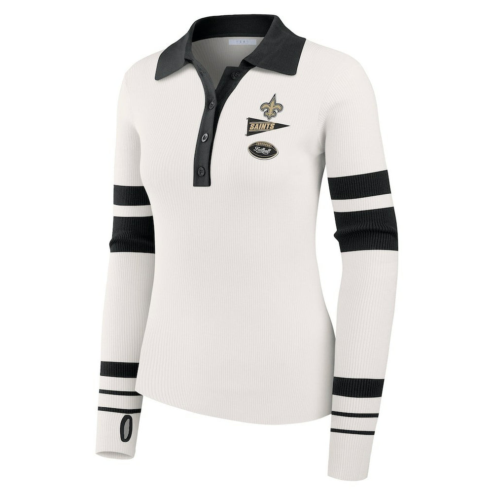 WEAR by Erin Andrews Women's Ribbed Henley Polo Sweater - New Orleans Saints