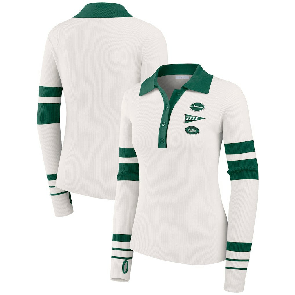 WEAR by Erin Andrews Women's Ribbed Henley Polo Sweater - New York Jets