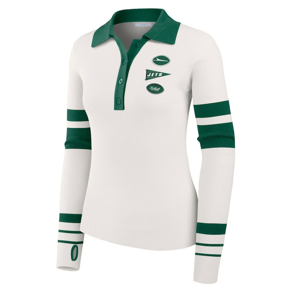 WEAR by Erin Andrews Women's Ribbed Henley Polo Sweater - New York Jets