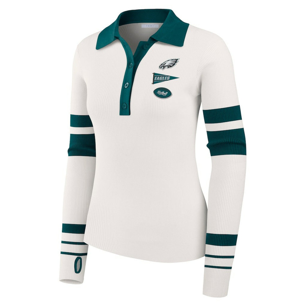 WEAR by Erin Andrews Women's Ribbed Henley Polo Sweater - Philadelphia Eagles