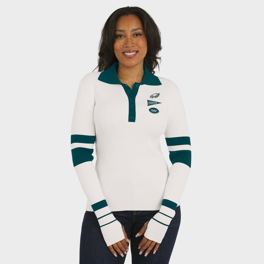 WEAR by Erin Andrews Women's Ribbed Henley Polo Sweater - Philadelphia Eagles