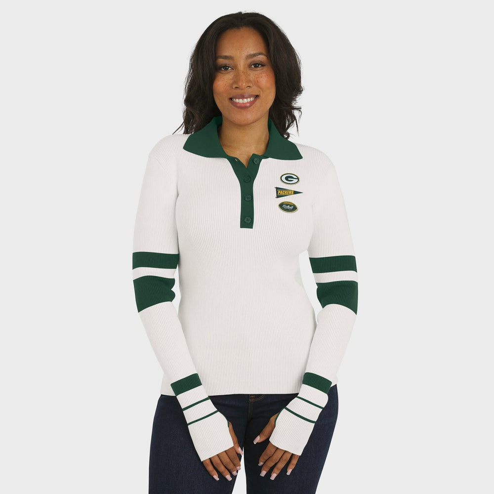 WEAR by Erin Andrews Women's Ribbed Henley Polo Sweater - Green Bay Packers