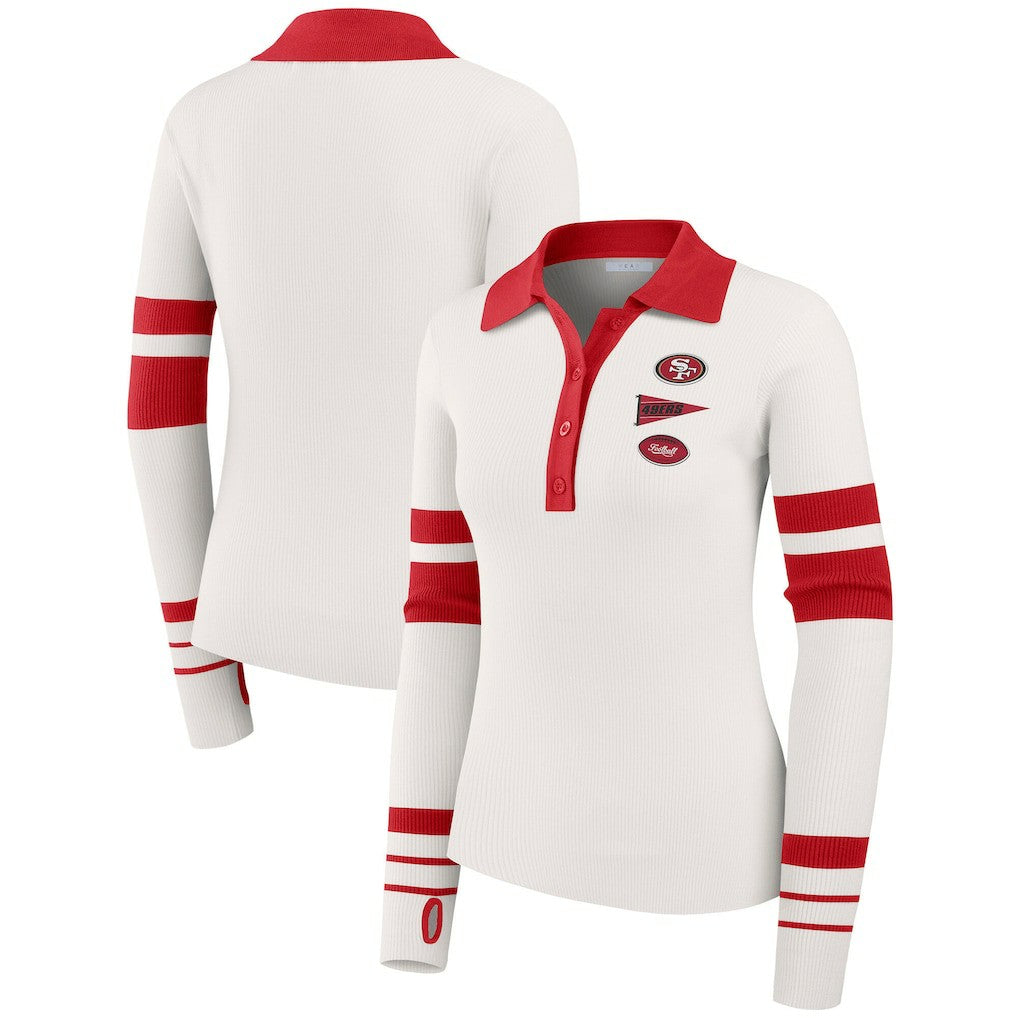 WEAR by Erin Andrews Women's Ribbed Henley Polo Sweater - San Francisco 49ers