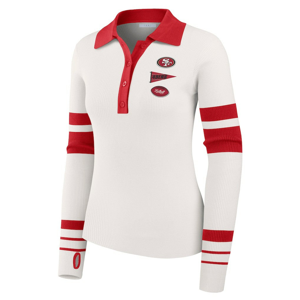WEAR by Erin Andrews Women's Ribbed Henley Polo Sweater - San Francisco 49ers