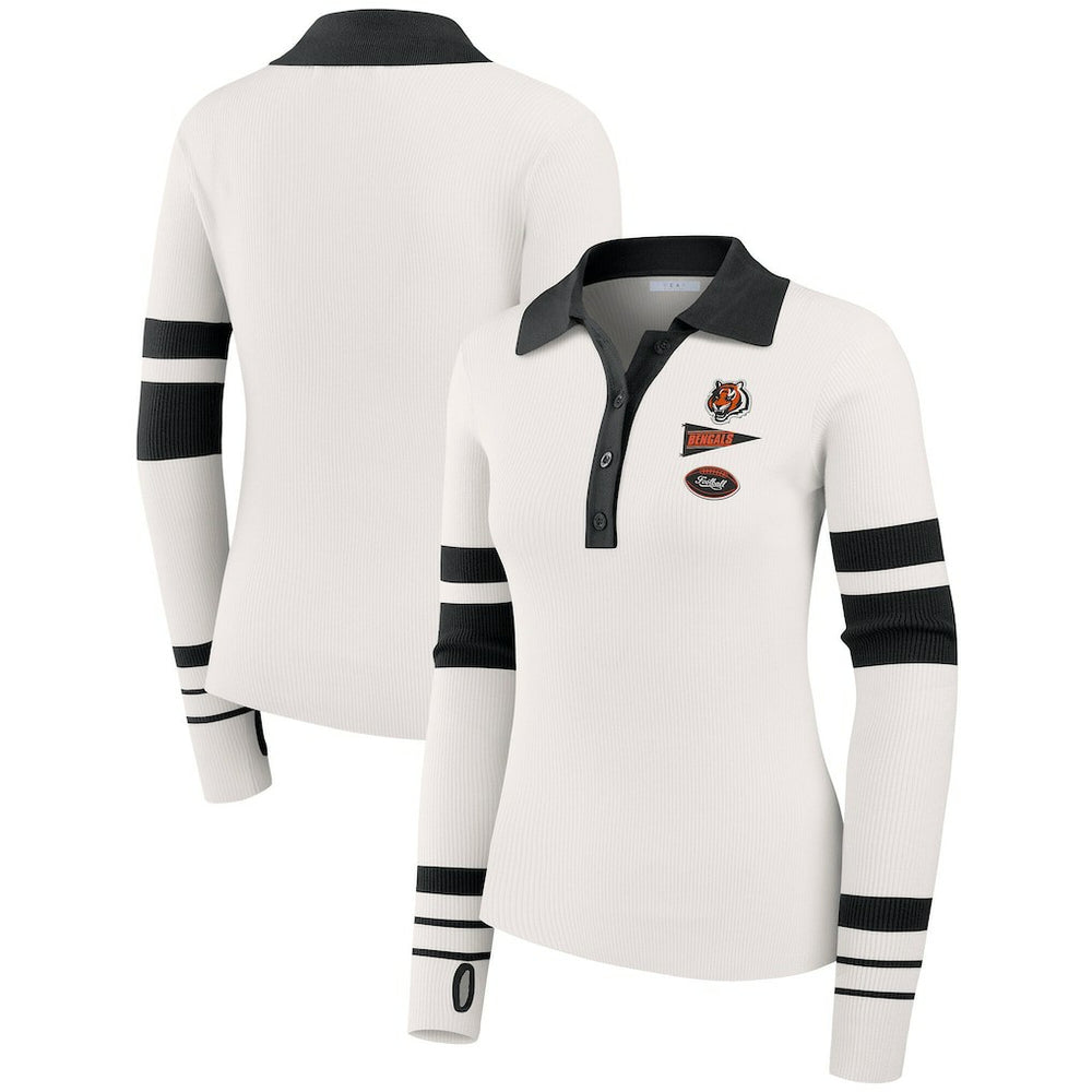 WEAR by Erin Andrews Women's Ribbed Henley Polo Sweater - Cincinnati Bengals
