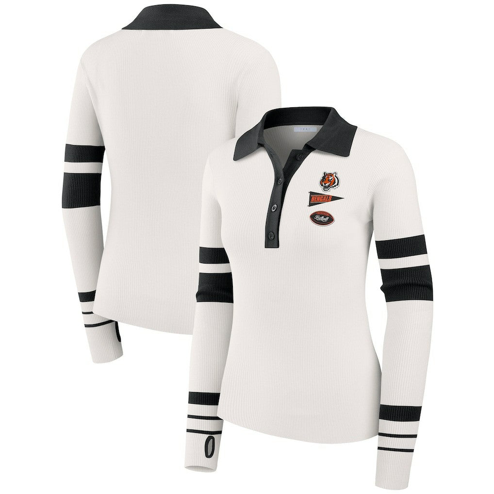WEAR by Erin Andrews Women's Ribbed Henley Polo Sweater - Cincinnati Bengals