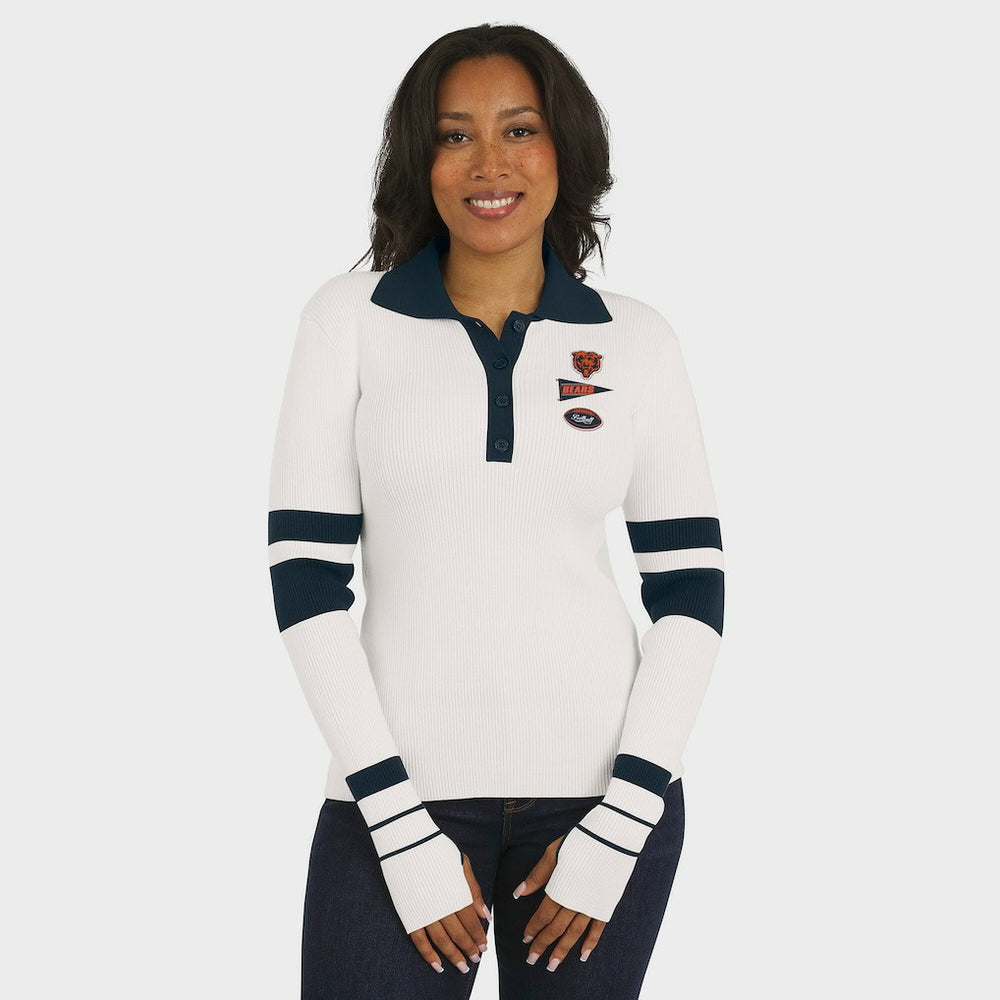 WEAR by Erin Andrews Women's Ribbed Henley Polo Sweater - Chicago Bears