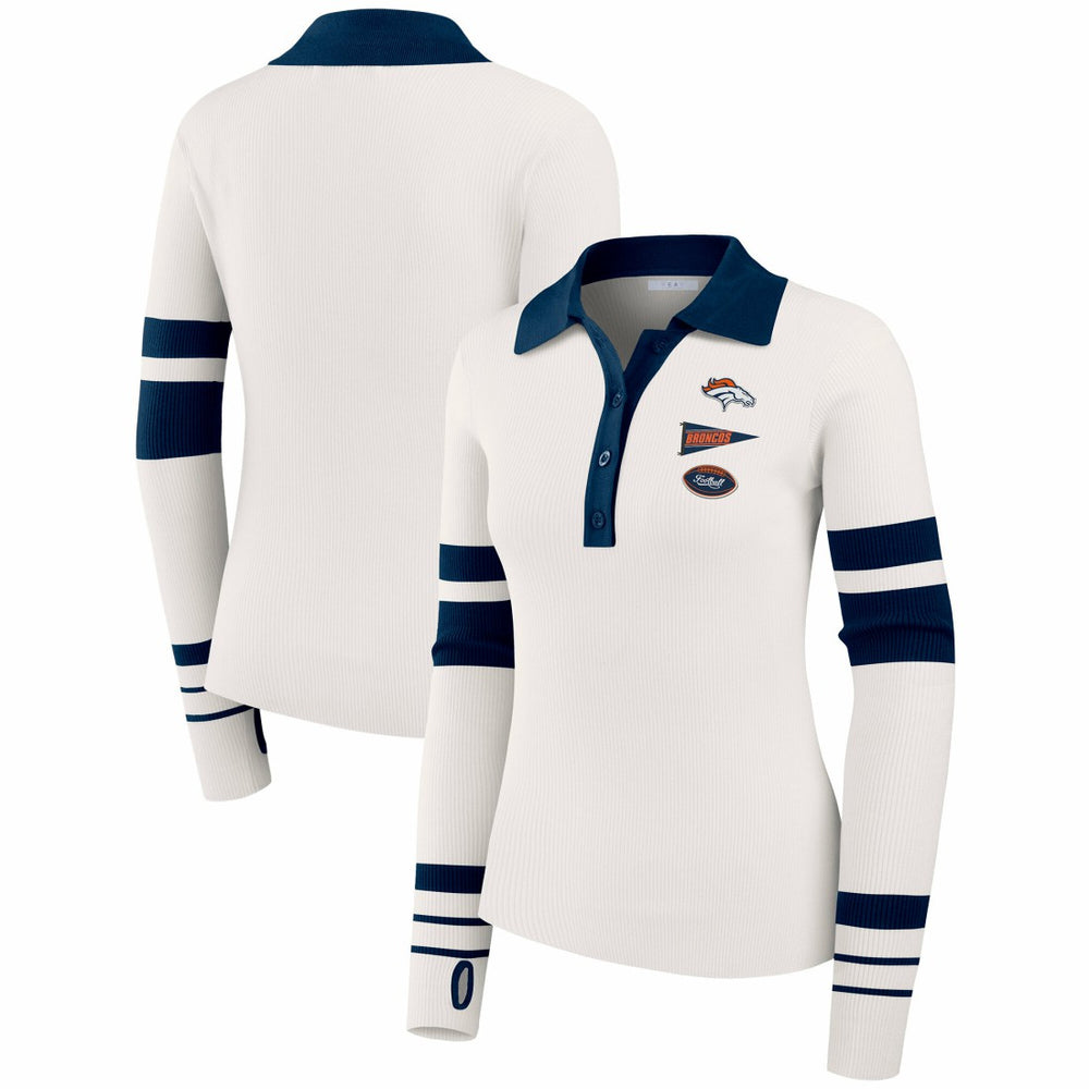 WEAR by Erin Andrews Women's Ribbed Henley Polo Sweater - Denver Broncos
