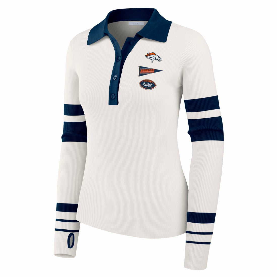 WEAR by Erin Andrews Women's Ribbed Henley Polo Sweater - Denver Broncos