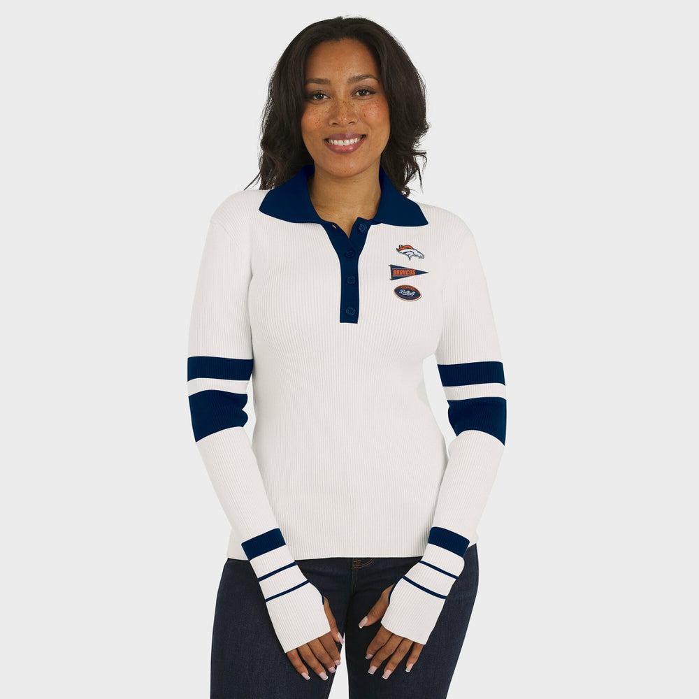WEAR by Erin Andrews Women's Ribbed Henley Polo Sweater - Denver Broncos