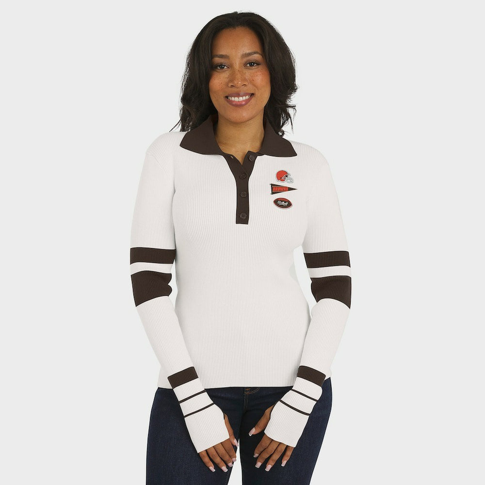 WEAR by Erin Andrews Women's Ribbed Henley Polo Sweater - Cleveland Browns