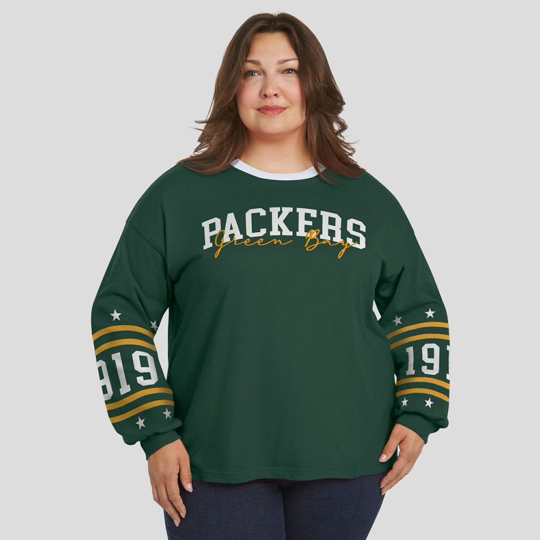 WEAR by Erin Andrews Women's Plus Size Sport Long-Sleeve T-Shirt - Green Bay Packers