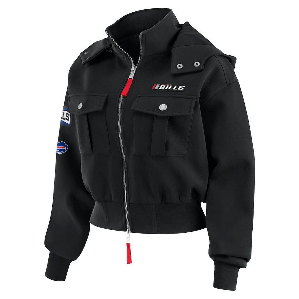 WEAR by Erin Andrews Women's Tri-Blend Patch Pocket Cropped Full-Zip Bomber Hoodie Jacket - Buffalo Bills