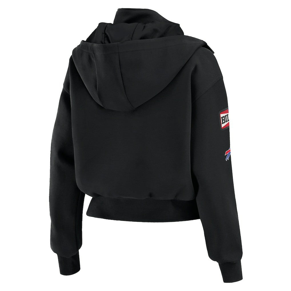 WEAR by Erin Andrews Women's Tri-Blend Patch Pocket Cropped Full-Zip Bomber Hoodie Jacket - Buffalo Bills