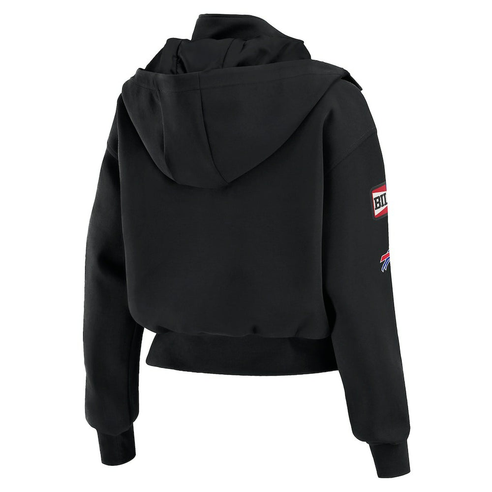WEAR by Erin Andrews Women's Tri-Blend Patch Pocket Cropped Full-Zip Bomber Hoodie Jacket - Buffalo Bills