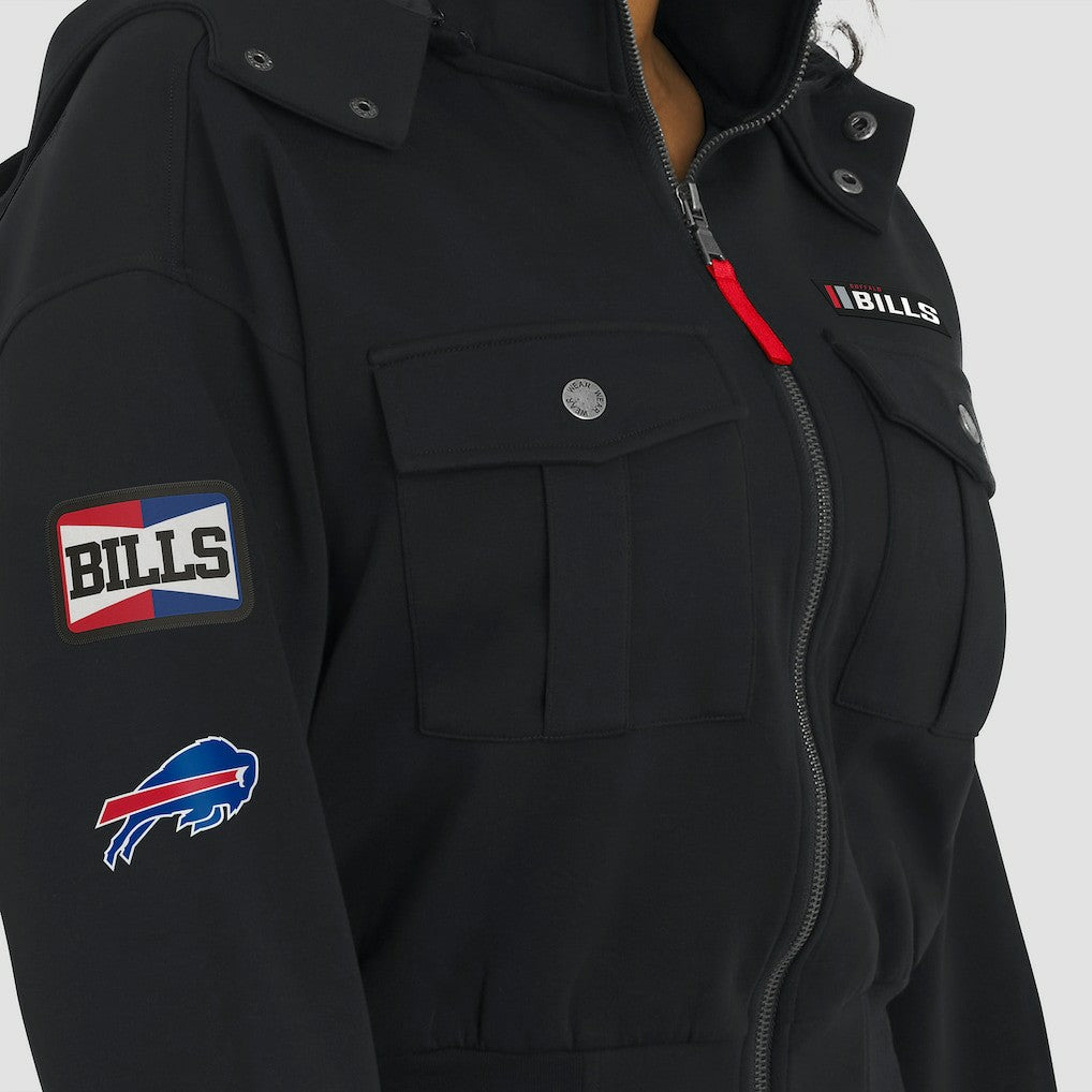 WEAR by Erin Andrews Women's Tri-Blend Patch Pocket Cropped Full-Zip Bomber Hoodie Jacket - Buffalo Bills