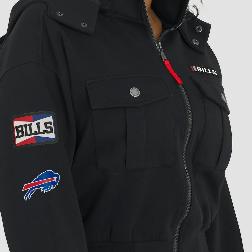WEAR by Erin Andrews Women's Tri-Blend Patch Pocket Cropped Full-Zip Bomber Hoodie Jacket - Buffalo Bills