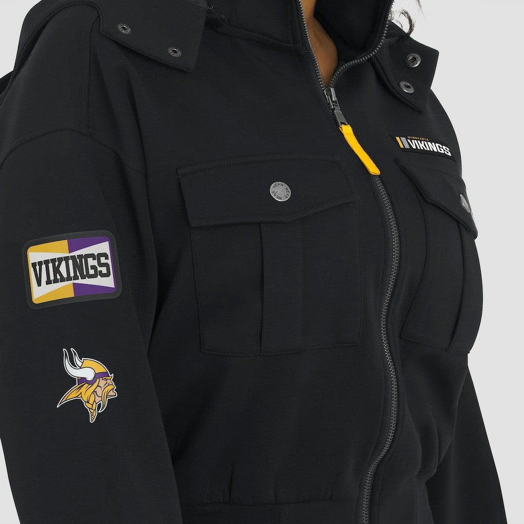 WEAR by Erin Andrews Women's Tri-Blend Patch Pocket Cropped Full-Zip Bomber Hoodie Jacket - Minnesota Vikings