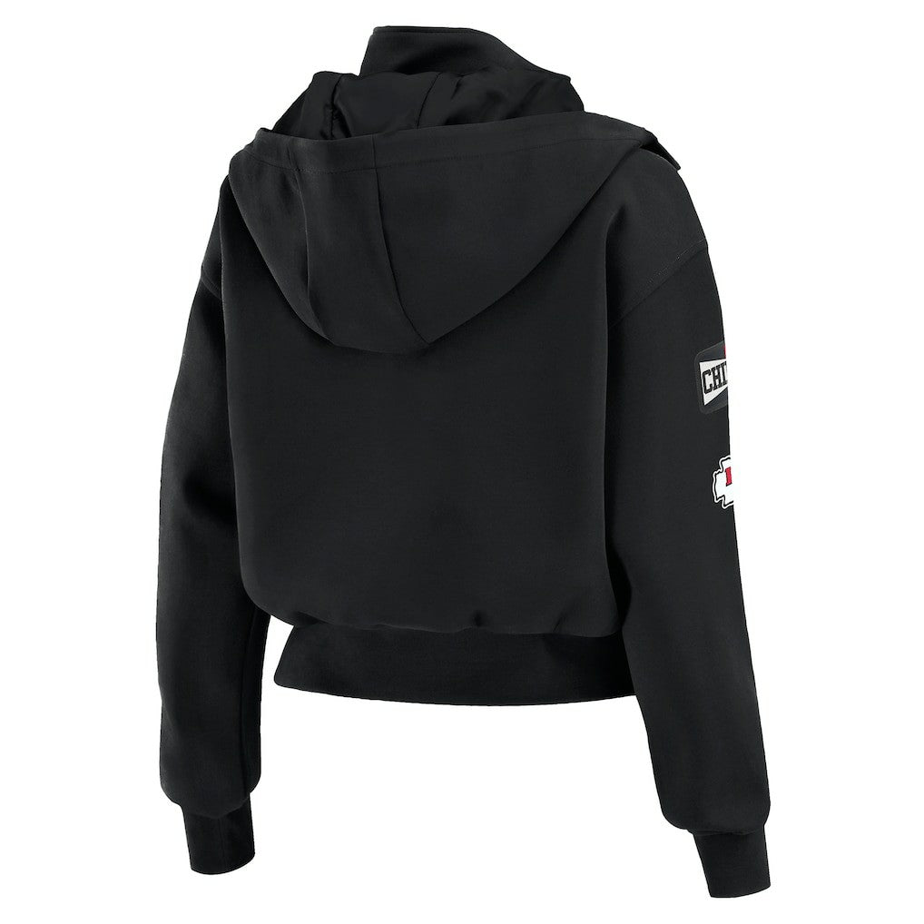 WEAR by Erin Andrews Women's Tri-Blend Patch Pocket Cropped Full-Zip Bomber Hoodie Jacket - Kansas City Chiefs