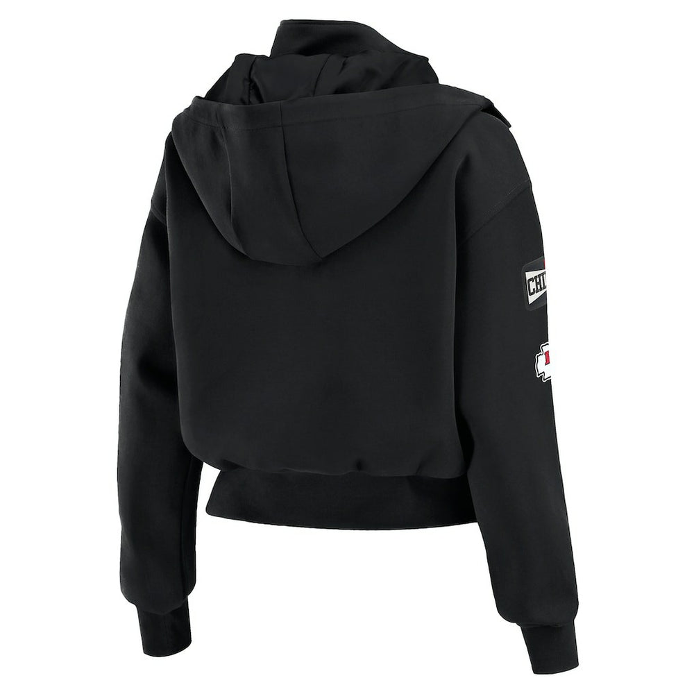 WEAR by Erin Andrews Women's Tri-Blend Patch Pocket Cropped Full-Zip Bomber Hoodie Jacket - Kansas City Chiefs
