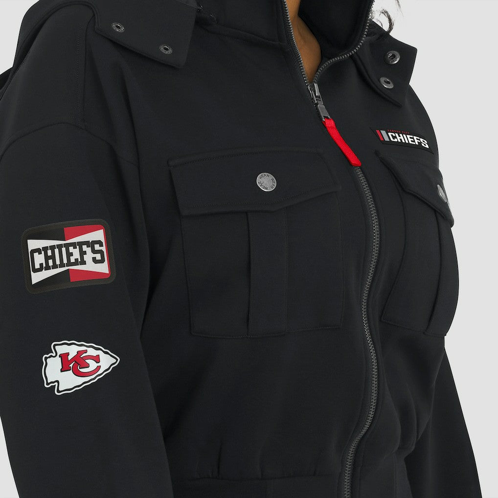 WEAR by Erin Andrews Women's Tri-Blend Patch Pocket Cropped Full-Zip Bomber Hoodie Jacket - Kansas City Chiefs