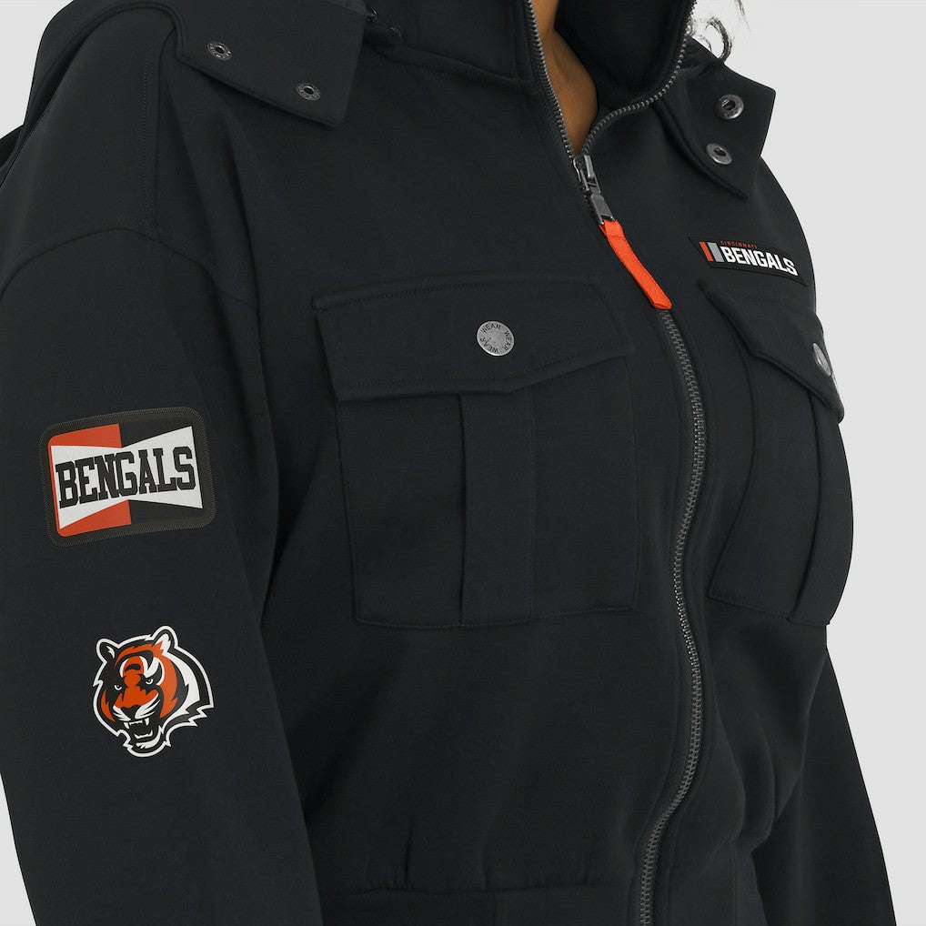 WEAR by Erin Andrews Women's Tri-Blend Patch Pocket Cropped Full-Zip Bomber Hoodie Jacket - Cincinnati Bengals