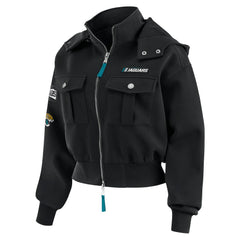 WEAR by Erin Andrews Women's Tri-Blend Patch Pocket Cropped Full-Zip Bomber Hoodie Jacket - Jacksonville Jaguars