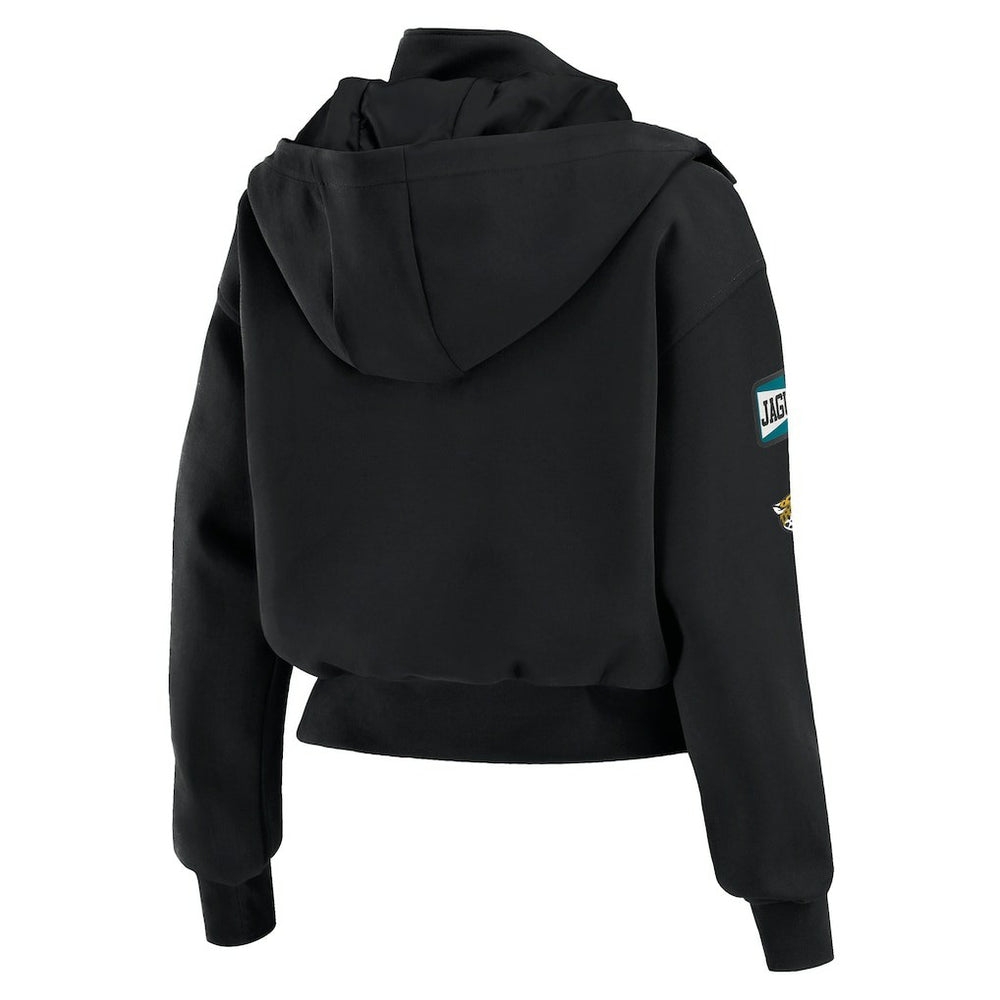WEAR by Erin Andrews Women's Tri-Blend Patch Pocket Cropped Full-Zip Bomber Hoodie Jacket - Jacksonville Jaguars