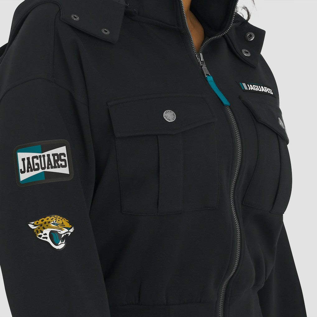 WEAR by Erin Andrews Women's Tri-Blend Patch Pocket Cropped Full-Zip Bomber Hoodie Jacket - Jacksonville Jaguars