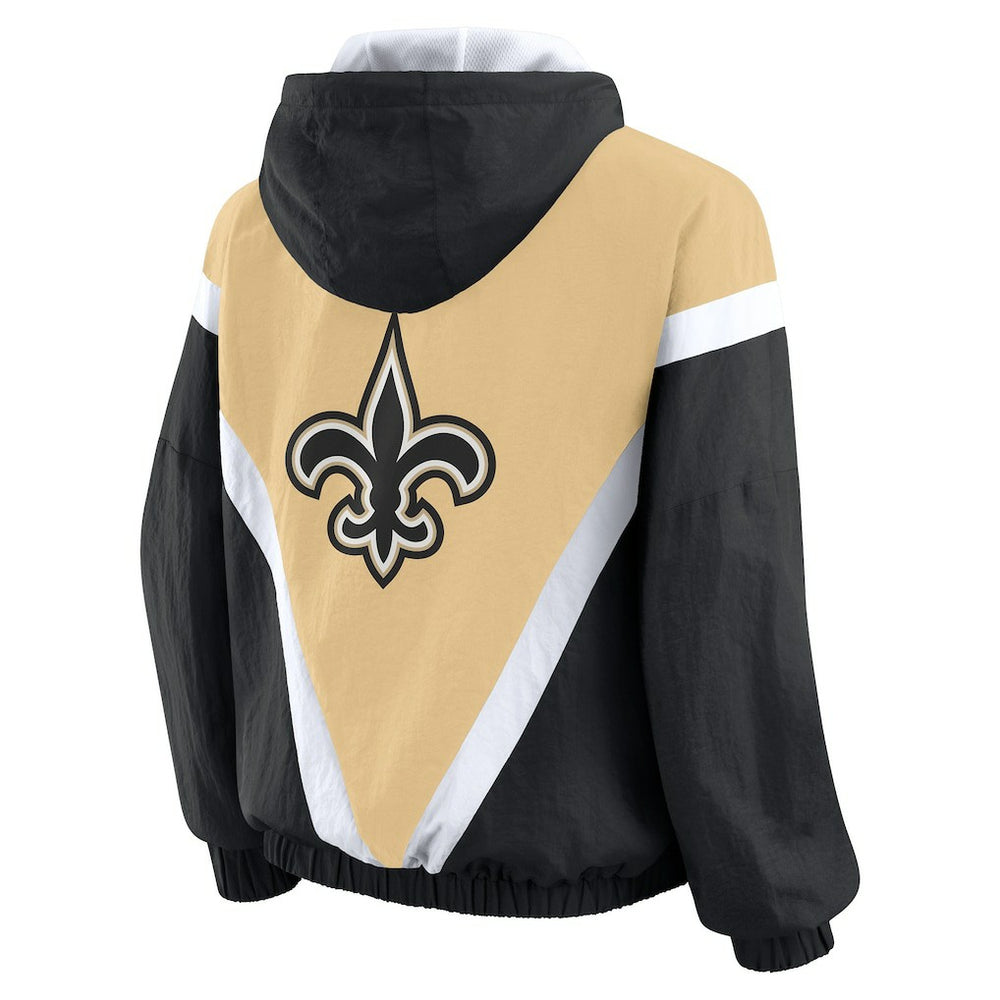 WEAR by Erin Andrews Women's Retro Crinkle Full-Zip Hoodie Windbreaker - New Orleans Saints