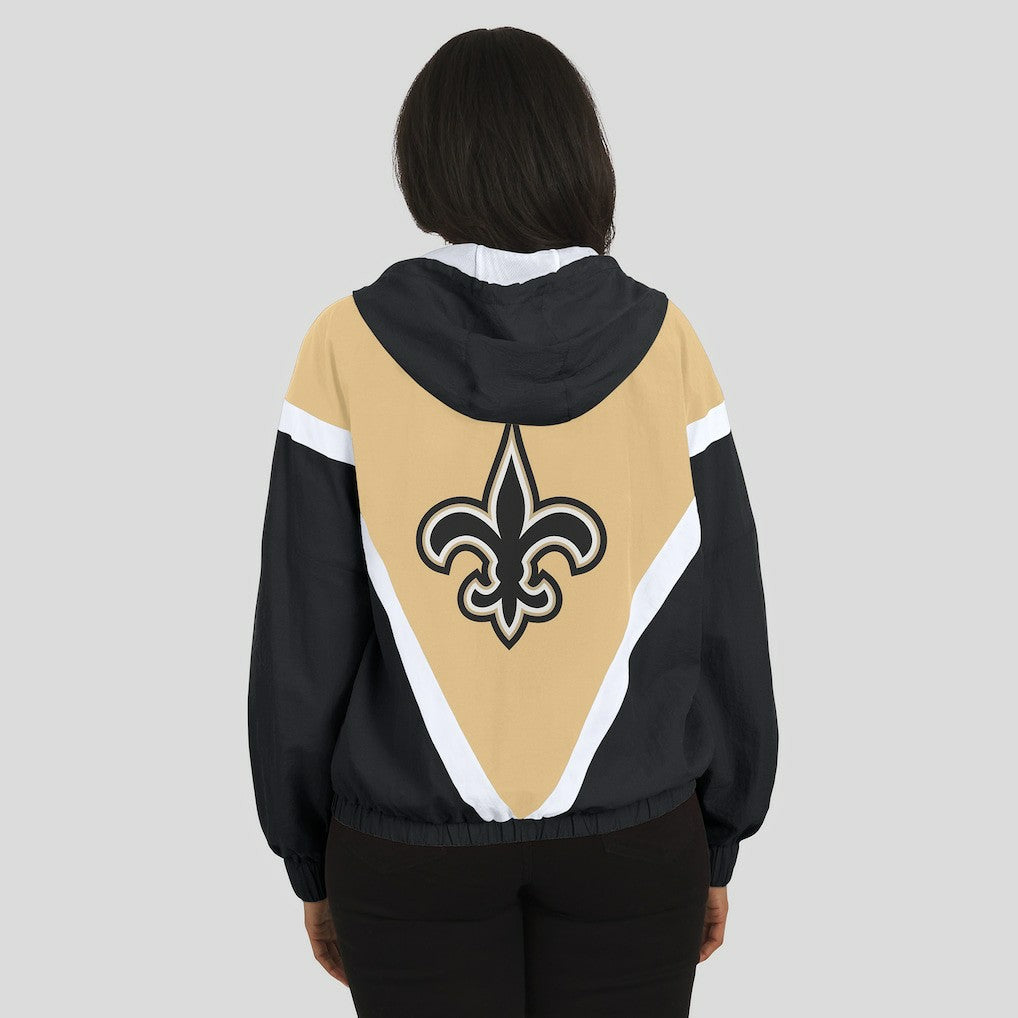 WEAR by Erin Andrews Women's Retro Crinkle Full-Zip Hoodie Windbreaker - New Orleans Saints