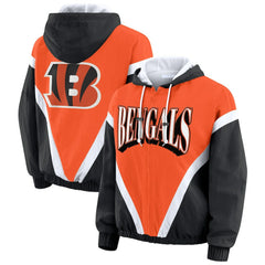 WEAR by Erin Andrews Women's Retro Crinkle Full-Zip Hoodie Windbreaker - Cincinnati Bengals