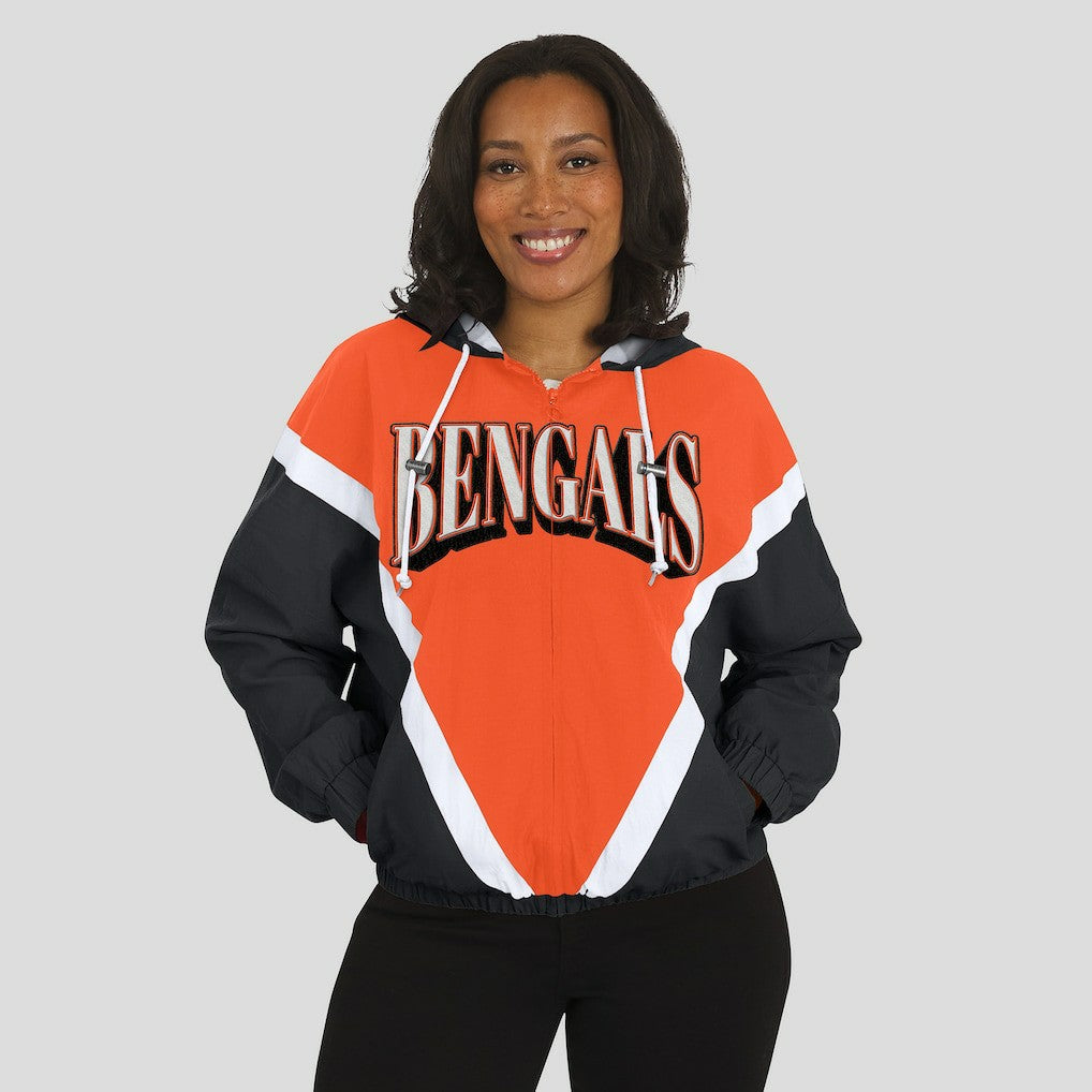 WEAR by Erin Andrews Women's Retro Crinkle Full-Zip Hoodie Windbreaker - Cincinnati Bengals