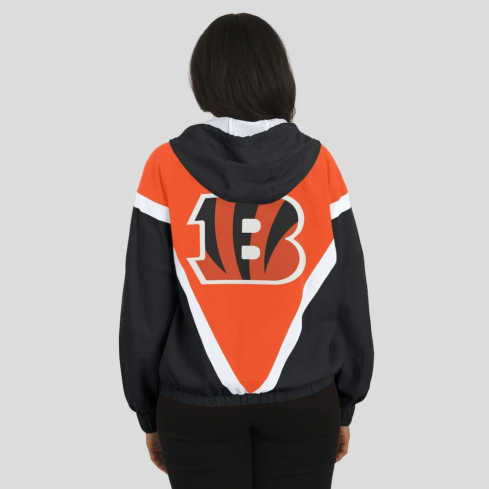 WEAR by Erin Andrews Women's Retro Crinkle Full-Zip Hoodie Windbreaker - Cincinnati Bengals