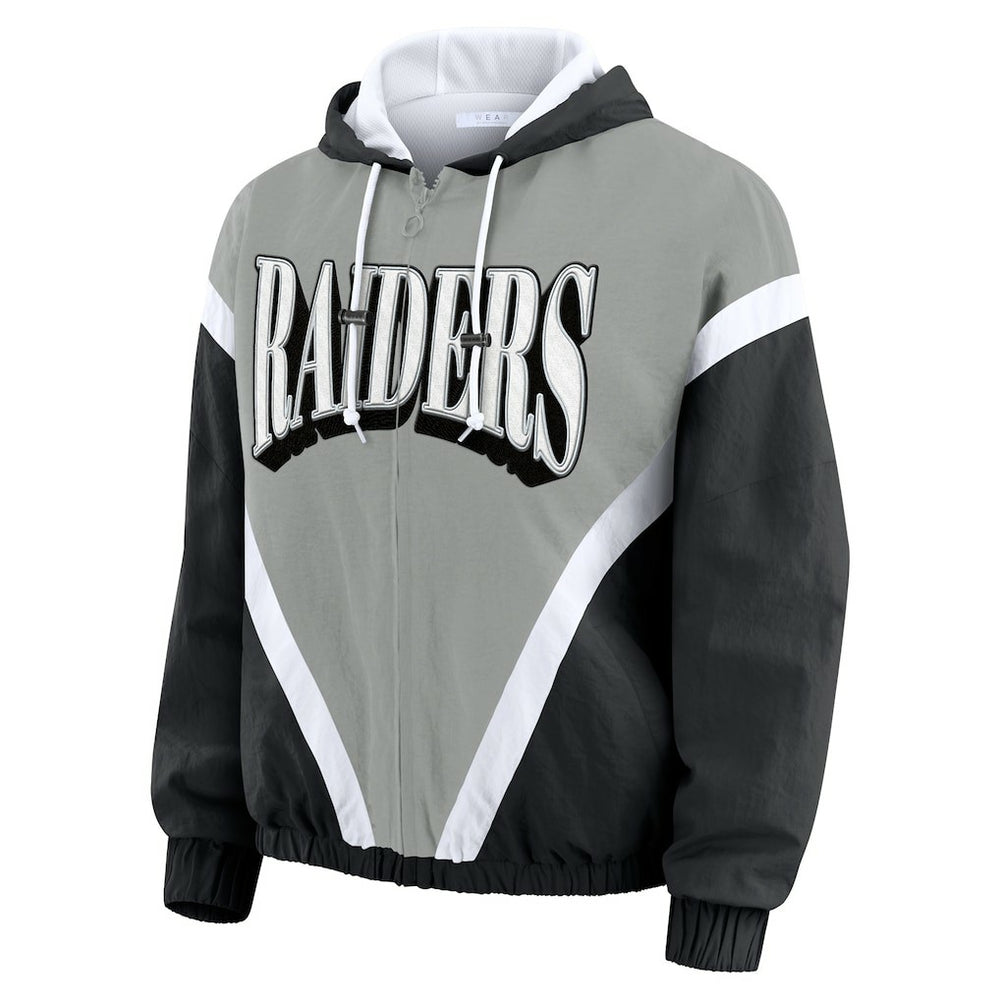 WEAR by Erin Andrews Women's Retro Crinkle Full-Zip Hoodie Windbreaker - Las Vegas Raiders