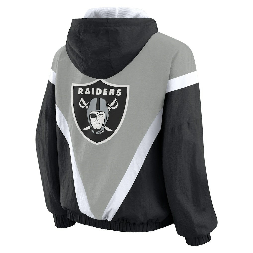 WEAR by Erin Andrews Women's Retro Crinkle Full-Zip Hoodie Windbreaker - Las Vegas Raiders