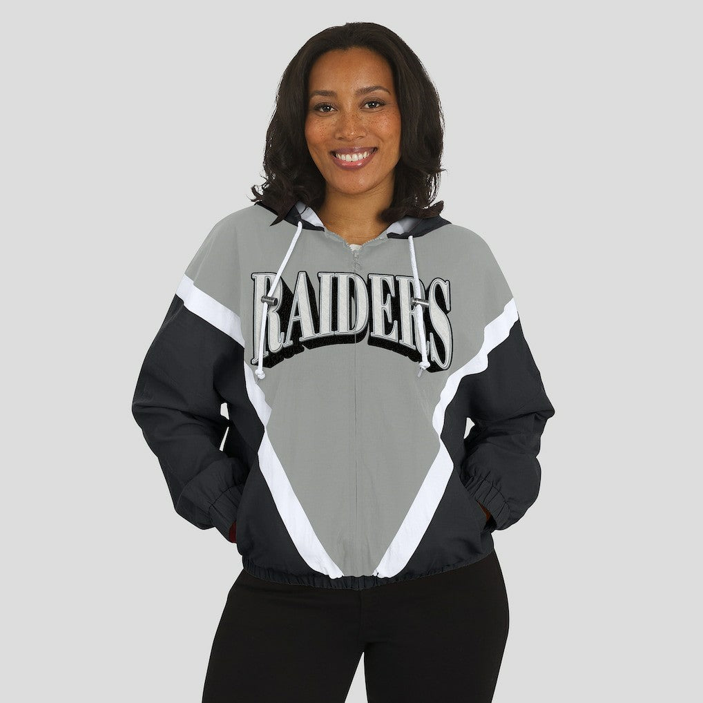 WEAR by Erin Andrews Women's Retro Crinkle Full-Zip Hoodie Windbreaker - Las Vegas Raiders