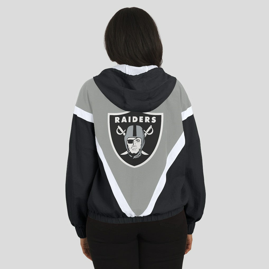 WEAR by Erin Andrews Women's Retro Crinkle Full-Zip Hoodie Windbreaker - Las Vegas Raiders