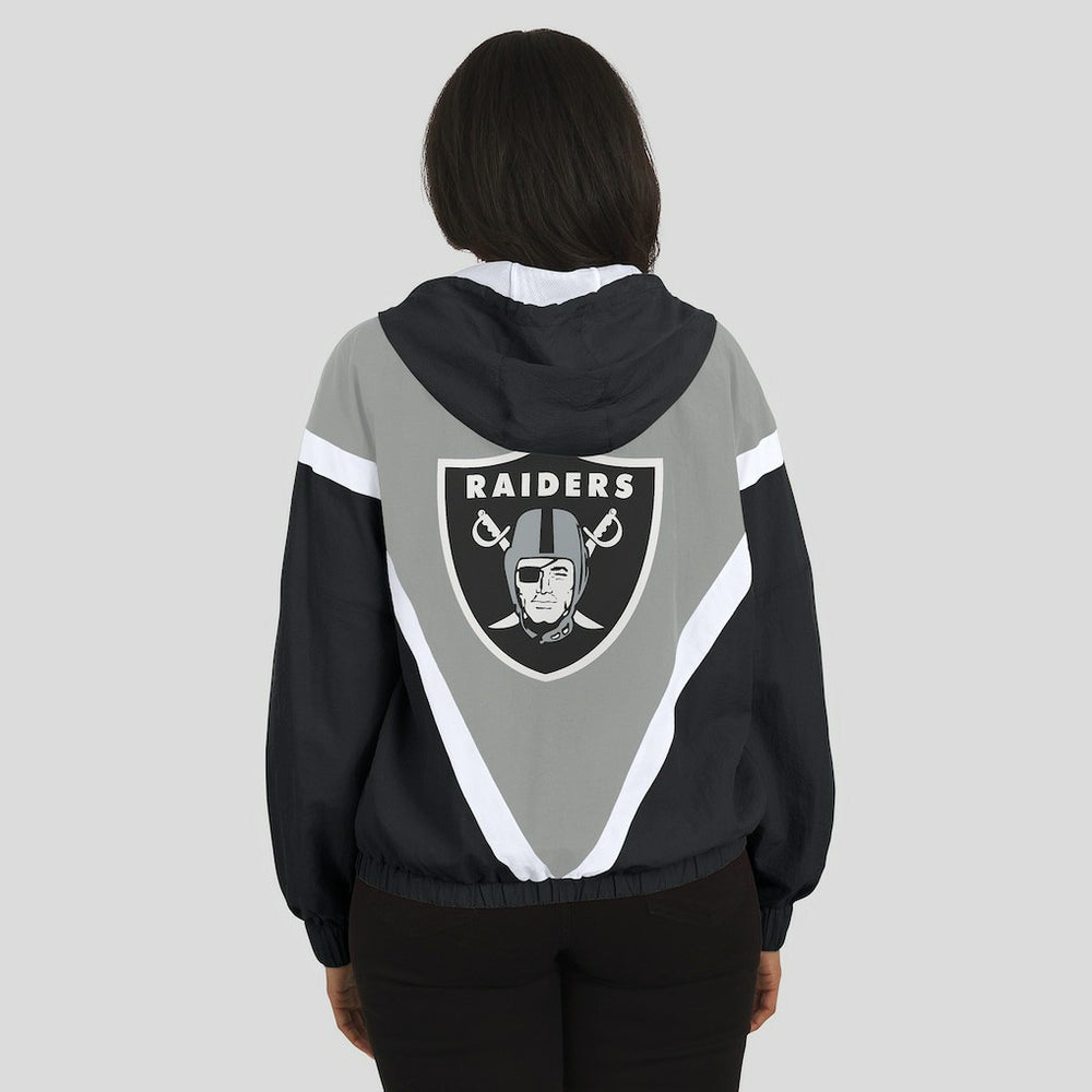 WEAR by Erin Andrews Women's Retro Crinkle Full-Zip Hoodie Windbreaker - Las Vegas Raiders
