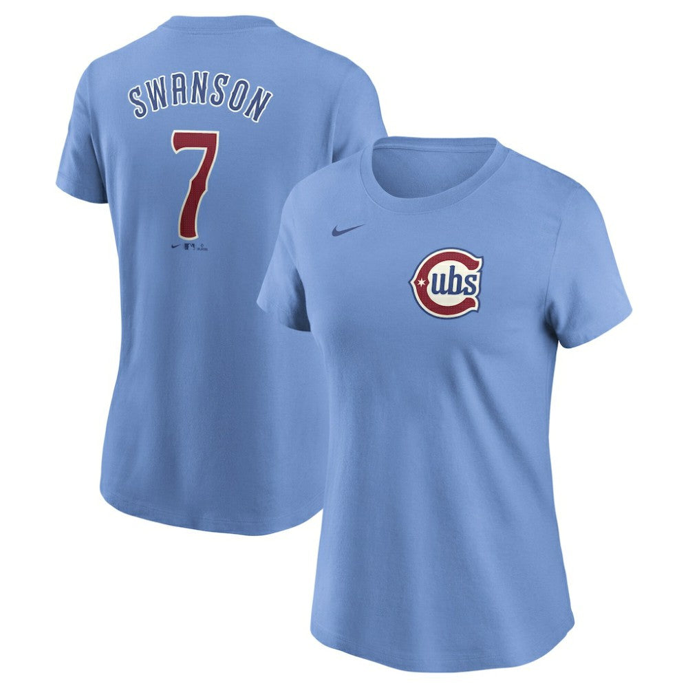 MLB Dansby Swanson Chicago Cubs Nike Women's Cooperstown Collection Fuse Name & Number T-Shirt