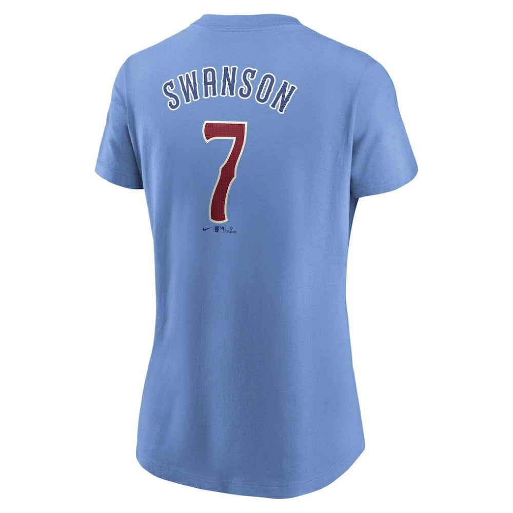 MLB Dansby Swanson Chicago Cubs Nike Women's Cooperstown Collection Fuse Name & Number T-Shirt